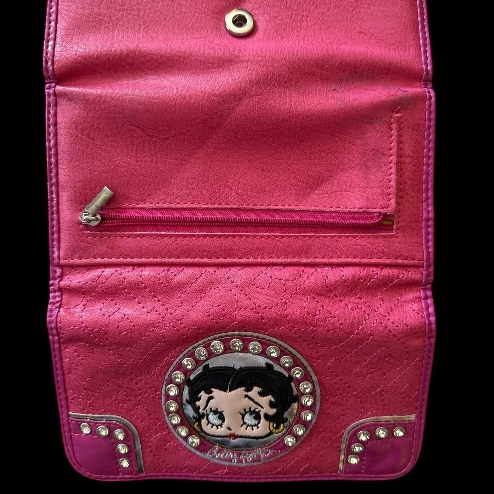 Pre Loved Betty Boop Pink Rhinestone Quilted Wallet • 2013 Collectible
